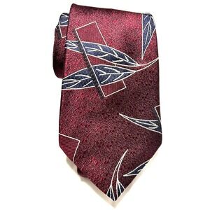 80s 90s Silk Tie Made in USA Red Atomic Abstract Leaf EUC Vintage